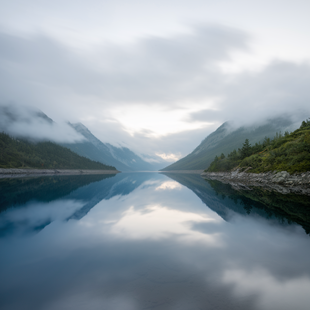 Mountains faintly visible in the background, wrapped in low fog a great place for meditation