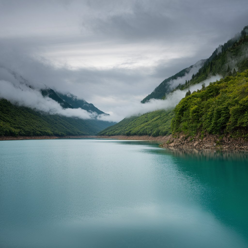 A tranquil lakeside retreat at sunrise Best view for meditation