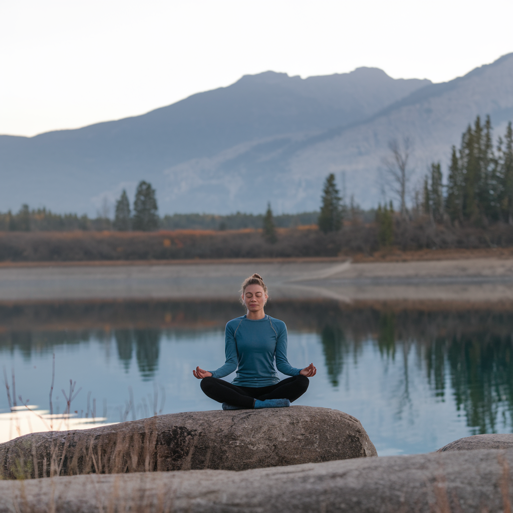 A serene image of a person meditating outdoors, focusing on mental health and mindfulness.