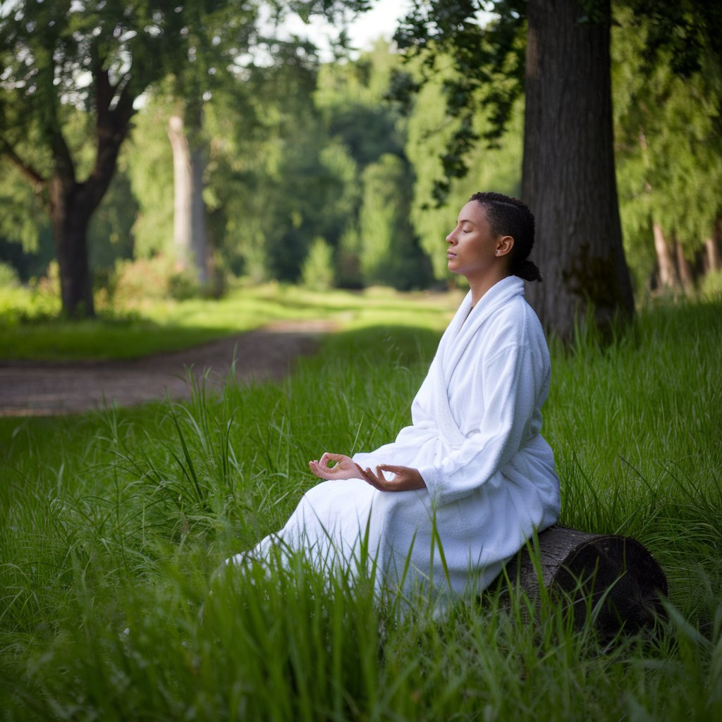 A serene image of a person meditating outdoors, focusing on mental health and mindfulness.