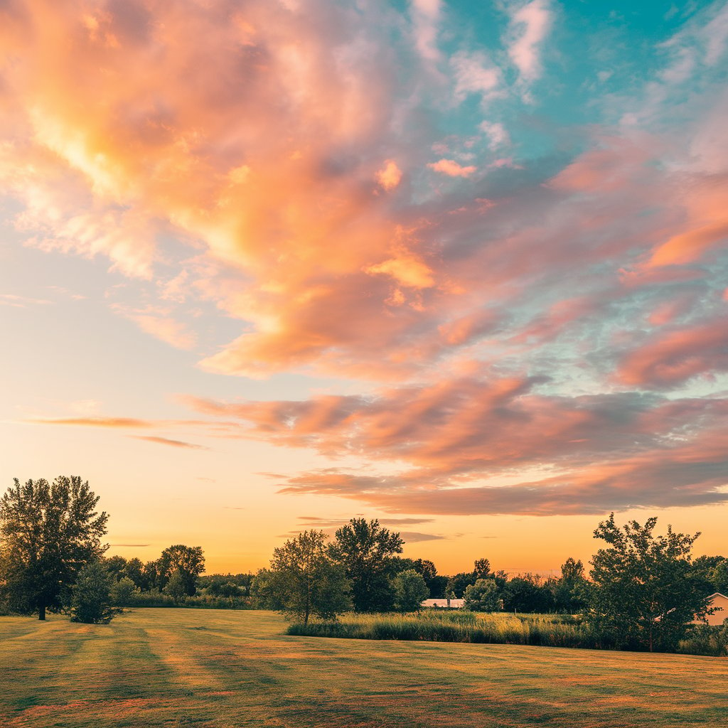 A radiant sky with warm hues of orange, pink, and blue, creating an uplifting and motivational atmosphere. self improvement tips